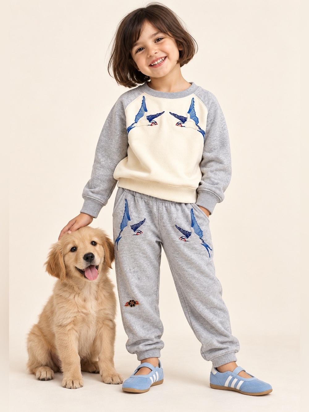 Stella McCartney Kids Two-Piece Swallow Embroidered Sweatshirt Loungewear Set